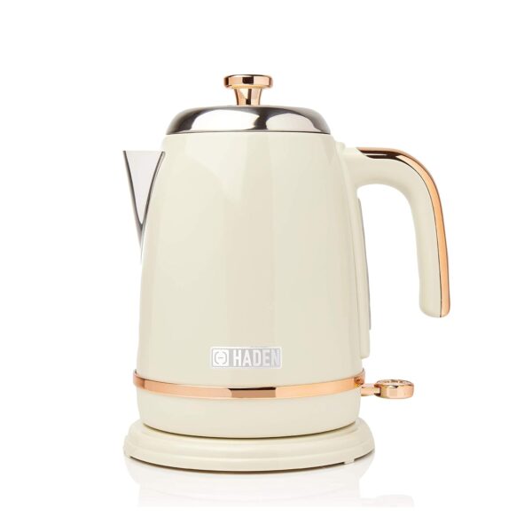 Haden Salcombe Cream Kettle - 1.7L, Rapid Boil, Auto Shut-off, Cordless Base - Lightweight Stainless Steel Electric Kettle, BPA Free - Easy To Use - Easy Pour Spout​
