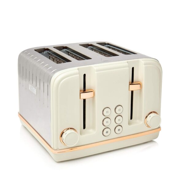 Haden Salcombe Cream Toaster 4 Slice - 6 Adjustable Browning Levels - Stainless Steel Housing - Defrost/Cancel/Reheat Functions - Self-centering Function - Easy to Use and Clean...