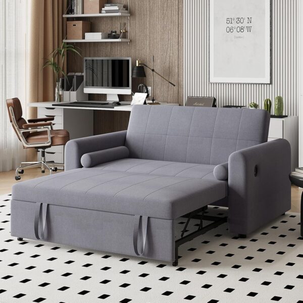 Hadibio 2 Seater Sofa Bed, 3 in 1 Convertible Sleeper Bed with USB & Type-C Ports, Pull Out Double Sofa Bed with Adjustable Backrest, Full Size Fabric Couch Bed for Living...
