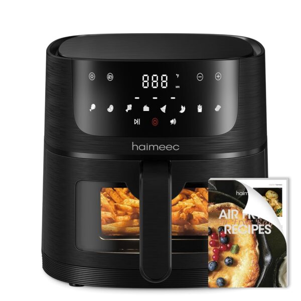 HAIMEEC Air Fryer 4L, 8 cooking options, Visual Window, Max temp 220°C, Nonstick Basket, Digital touchscreen, Easy clean, Shake Reminder, Quiet