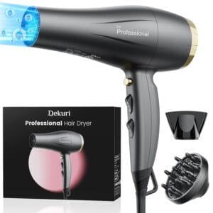 Hair Dryer Ionic, Hair Dryer with Diffuser for Women, Professional Salon Ionic Hairdryer with Nozzle, 3 Heat Setting & 2 Speed, Cool Shot Button, Fast Drying Hair Dryers for...