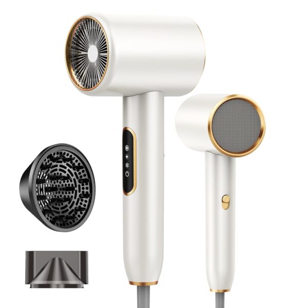 Hair Dryer Professional Ionic Diffuser Hairdryer & Accessories, 2 Speed 3 Heat Setting Hairdryers for Women Men Hair Dryer with Diffuser for Curly Hair 2400W Light Blowdryer...