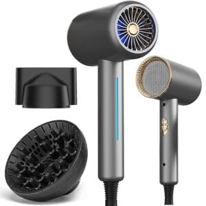 Hair Dryer Professional lonic, 2000W Powerful Hair Dryer 3 Temperatures 2 Speeds, Travel Hairdryer with Diffuser and Concentrator, Easy to Carry and Quick Drying, Suitable for...