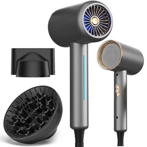 Hair Dryer Professional lonic, 2000W Powerful Hair Dryer 3 Temperatures 2 Speeds, Travel Hairdryer with Diffuser and Concentrator, Easy to Carry and Quick Drying, Suitable for...