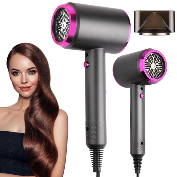 Hair Dryer Professional lonic Hairdryer with 3 Speed 3 HeatSetting, Cool Shot Button, 1 Concentrator for Women Man Quickly Dry Hair Gray