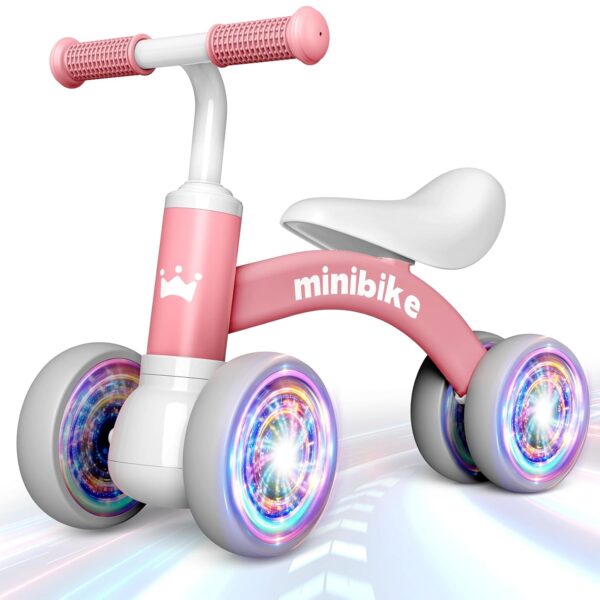 HappyGoLucky Baby Balance Bike 1 2 Year Old, 4 Wheels Lighting Ride On Toys for 1 2 Year Old, Baby Toys 10-36 Months Old Tricycles