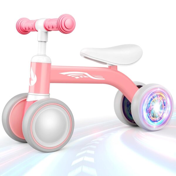HappyGoLucky Balance Bike Toys for 1 2 Year Old Girls, 4 Wheels Lighting Ride On Baby Toys 1 2 Year Old Girl Gifts Toddler Toys 1st Birthday Gifts for Girls Birthday Presents...