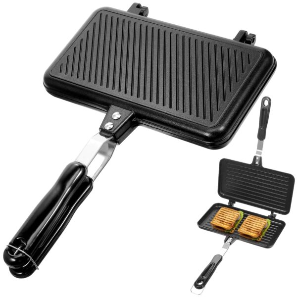 Healvian Non-Stick Sandwich Frying Pan Aluminum Sandwich Maker 2 Slice Camping Toaster for Gas Stove - Double Side Frying Pan Camping Sandwich Toaster for Outdoor Camper