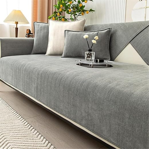 Herringbone Chenille Fabric Furniture Protector Sofa Cover 1 2 3 Seater, Non-Slip Sofa Slipcovers for Corner L Shape, Thick Textured Sofa Cushion Covers Furniture Protector...