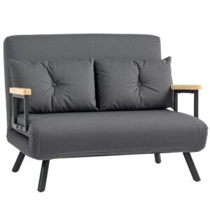 HOMCOM 2 Seater Sofa Bed, Click Clack Convertible Bed Settee, Modern Velvet Feel Fabric Sofa Couch with 2 Tufted Cushions, Wood Armrests for Living Room, Bedroom, Guest Room,...