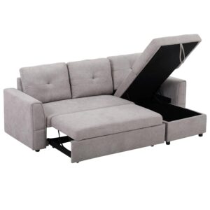 HOMCOM 3 Seater Sofa Bed, L-Shaped Corner Sofa, Pull Out Sofa with Storage, Convertible Click Clack Settee Sectional Sleeper Futon for Living Room, Office, Grey