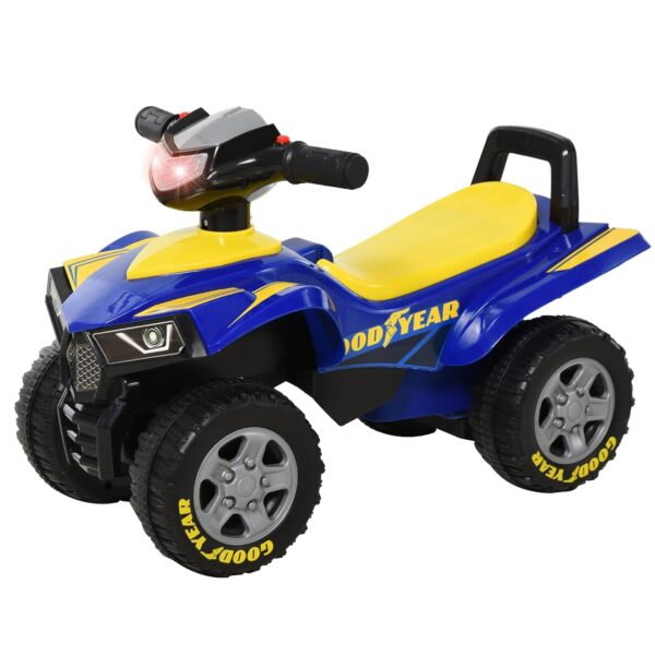 HOMCOM Baby Quad Bike Kids Ride On Car Goodyear Licensed Walker Foot To Floor Slider NO POWER w/Lights Horn Storage Blue for 18-36 Months