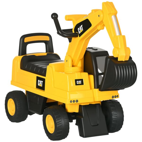 HOMCOM CAT Licensed Kids Ride on Digger Toddler Pretend Construction Play Toy Foot-To-Floor Ride-On Toy w/Manual Shovel, Horn, Hidden Storage, for Ages 1-3 Years