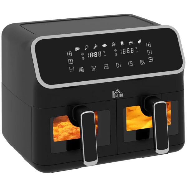 HOMCOM Dual Air Fryer, 8L Family Size Double Air Fryer Oven with 8-In-1 Presets, Smart Finish, Digital Display, Visual Window, Recipe, Timer for Oil Free & Low Fat Healthy...