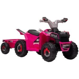 HOMCOM Electric Quad Bike, 6V Kids Ride On All-Terrain with Back Trailer for Ages 18-36 Months - Pink