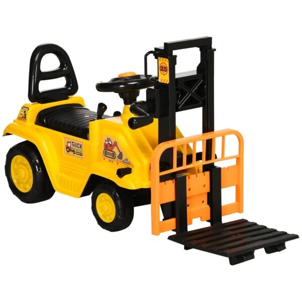 HOMCOM Kids Ride on Forklift Truck w/Fork and Tray, Ride On Tractor w/Under Seat Storage, Treaded Wheels, No Power Design, for 3-4 Years Old