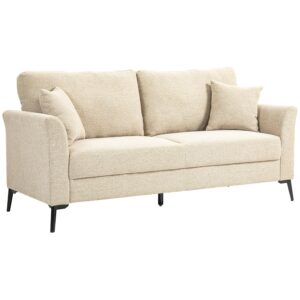 HOMCOM Modern 3 Seater Sofa, Upholstered Linen Fabric Sofa with Metal Legs, Wood Frame and Padded Cushion for Living Room Bedroom Office, Beige