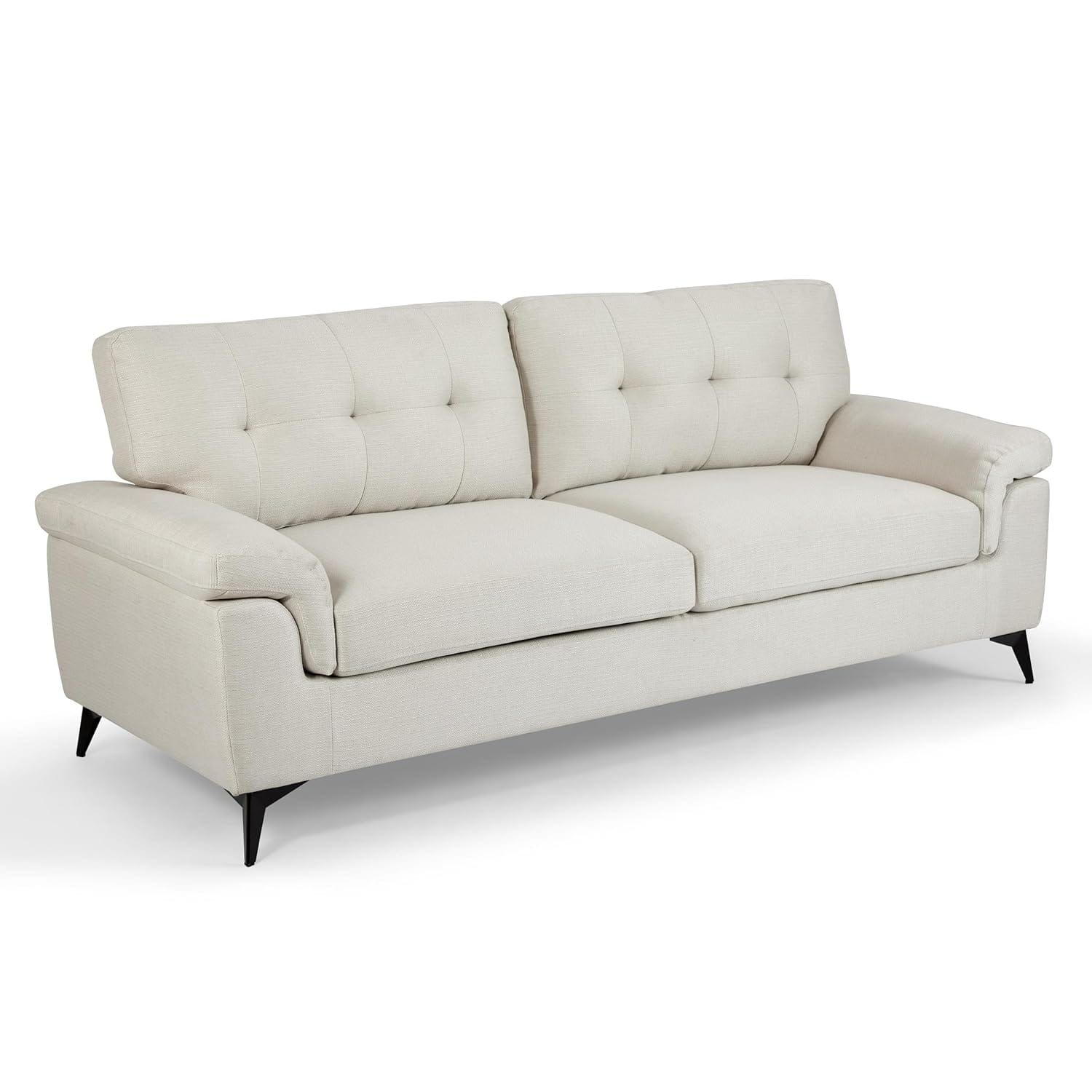 Home Detail Fabric Sofa, 2 Seater Sofa and 3 Seater Sofa in Grey or Cream Fabric, Sofa with Buttoned Back, Living Room Furniture Chairs (Cream Linen, 3 Seater)