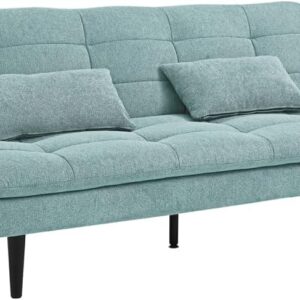 Home Detail Fabric Sofa Bed, Three Seater Fabric Clic Clac Sofabed with Tufted Design and Matching Cushions, 3 Seater Futon in Linen (Teal Linen)