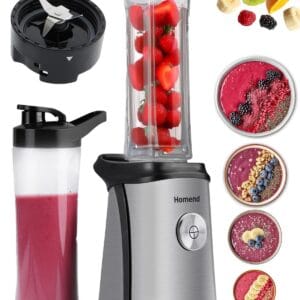 Homend MixFresh Personal Blender for Smoothies with 2 x 600ml BPA-Free Bottles | 350W Portable Smoothie Maker for Shakes, Frozen Fruits, and Vegetables - Compact Design