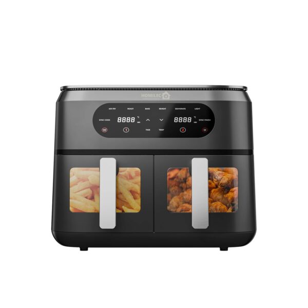 HOMILEC Dual Zone Digital Air Fryer, 9 L, 2 Drawers, 4.5 L Each, 6-in-1, No Oil, Air Fry, Crisp, Roast, Bake, Reheat, Dehydrate, Cooks 4-6 Portions, Non-Stick, Dishwasher Safe...