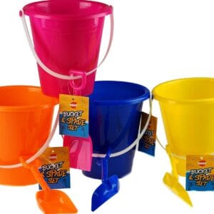 Hoot Set Of 4 Bright Colour Large Bucket And Spade Beach Toys