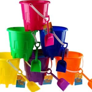 Hoot Set Of 6 Bright Colour Sand Castle Bucket And Spade Beach Toys