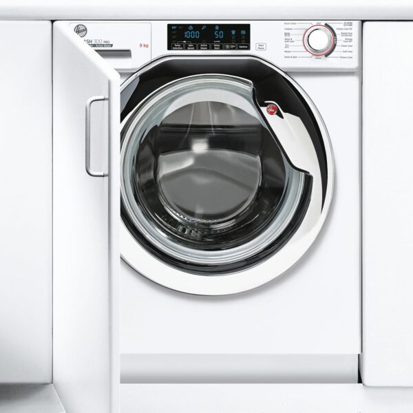 Hoover H-WASH HBWOS 69TAMCE-80 9Kg 1600 Rpm Integrated Washing Machine, Quick Washes, Anti-Allergy, Max energy efficiency, White with Chrome door