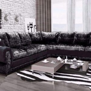Huge Sale-Large Corner Sofa Crushed Velvet 3C3 Couch- Soft velvet fabric settee - 7 Seater Suite for living room Delivery All Over UK (Black)