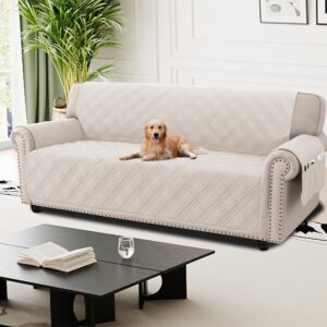 H.Versailtex Quilted Sofa Covers 4 Seater, 100% Waterproof Sofa Slipcovers with Pockets, Extra Large Couch Covers for Dogs Pets, Washable Sofa Protector with Elastic Strap,...