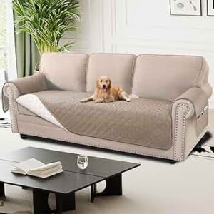 H.Versailtex Sofa Cover 100% Waterproof Sofa Slipcovers 3 Seater, Washable Sofa Protector with Side Pocket, Non Slip Couch Covers for Kids/Dogs/Pets (3 Seater, Khaki)