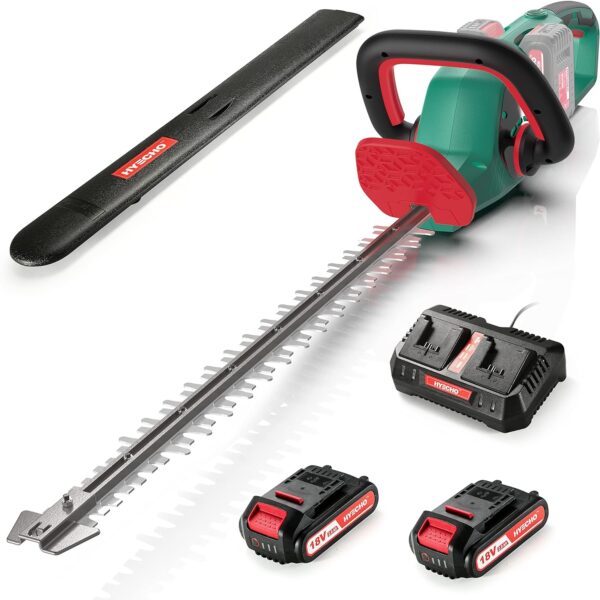 HYECHO Cordless Hedge Trimmer, 36V 4.0AH Brushless Battery Electric Hedge Cutter, 60CM Dual Action Blades 26MM Cutting Diameter, Double Switches & Safety Shield (Battery &...