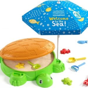 HYES Turtle Sandbox Sand Pit with Lid, Adjustable Umbrella, Beach Toys for Toddler 3-5, Sandpit for Children with Cover Suit, Kids Sand Pit Toys Summer Gifts for Indoor Outdoor...
