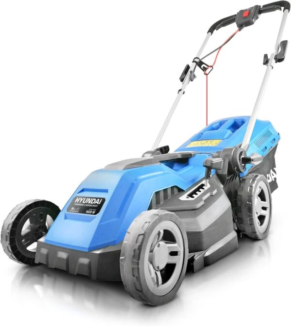 Hyundai 15'' / 38cm 1600w Electric Lawnmower with Rear Roller, Mulching Feature, 40 Litre Collection Bag, 5 Cutting Heights, 3 Year Warranty
