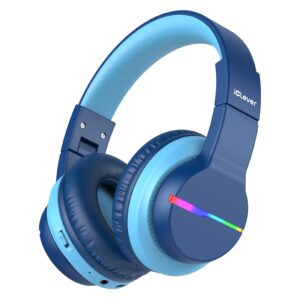 iClever Bluetooth Kids Headphones, BTH12 Colorful LED Lights Kids Wireless Headphones Over Ear with 74/85/94dB Volume Limited, 55H Playtime, Bluetooth 5.2, Built-in Mic for...