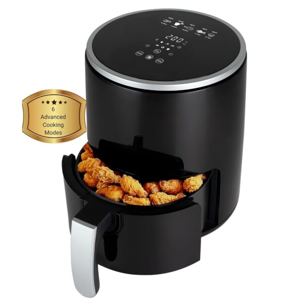 iN 3.2L Compact Air Fryer – Touchscreen Control, BPA-Free Non-Stick Basket, 6 Cooking Presets, Energy-Efficient, Includes Skewers – Black