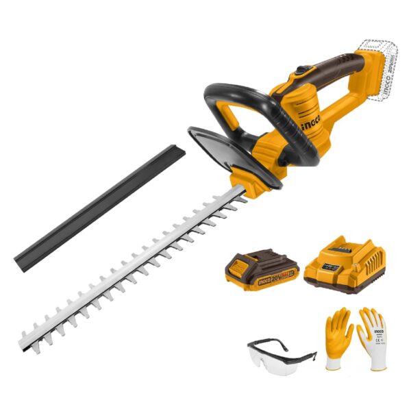 INGCO Cordless Hedge Trimmer 20V Lithum-ion Hedge Cutter with 1Pcs 2.0Ah Battery And Charger, Tooth Opening 18mm, Blade Length 460mm CHTLI20461