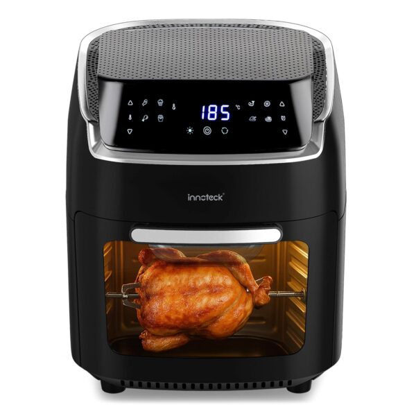 Innoteck Kitchen Pro 12L Digital Air Fryer Oven - 1800W, 8 Presets, Rotisserie function Large Digital Touch Panel Dishwasher Safe Accessories - Black & Silver