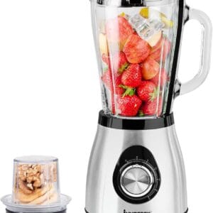 Innoteck Kitchen Pro 1.5L 500W Mixer & Food Processor Speed Blender with Glass Jar, 5-Speed Control, Pulse, Smoothie Maker, Stainless Steel Blades, Bean Grinder & Spice Mill –...