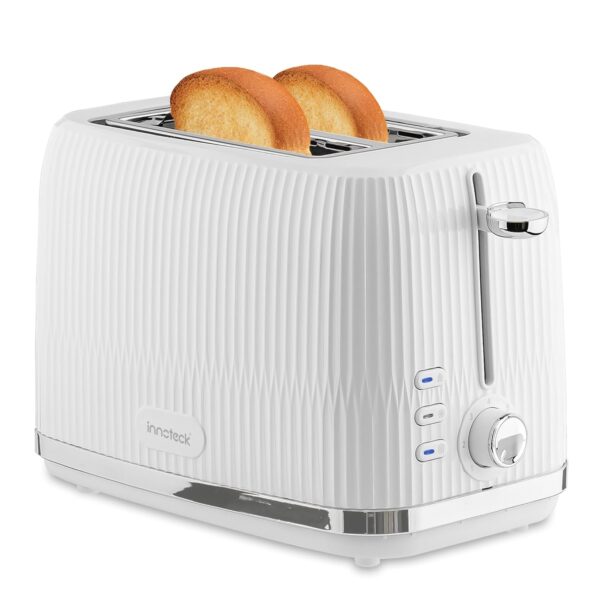 Innoteck Kitchen Pro 2 Slice Toaster - White Ridged Textured Body and Stainless-Steel Mechanism - 7 browning controls Including Defrost, Reheat & Cancel Functions - Making the...