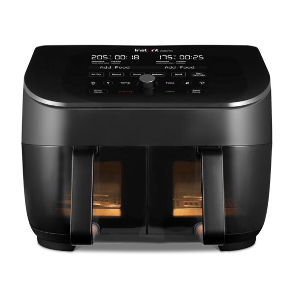 Instant Pot - Vortex Plus Dual Black Air Fryer - Large 7.6L, Family Size - Twin, Double 3.7L Baskets, Clear Window, Food Dehydrator, Grill, Bake, Roast, Reheat, Non-Stick, Easy...