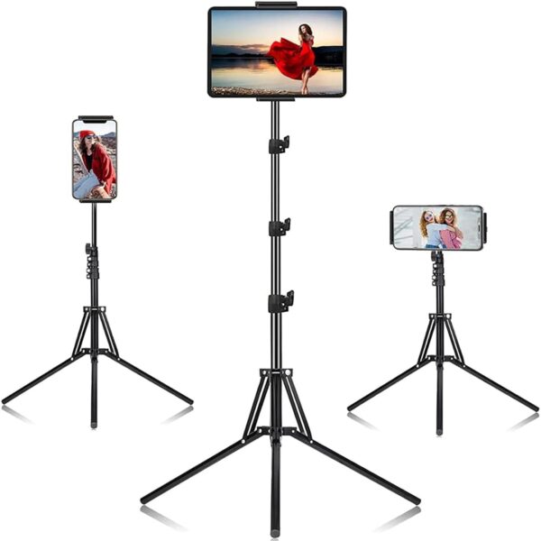 iPad Tripod Stand, with 65 inch Height Adjustable iPad Stand Holder & iPad Floor Stand with 360° Rotating iPad Tripod Mount for iPad Pro, iPhone, Kindle, and All 4.5-12.9...