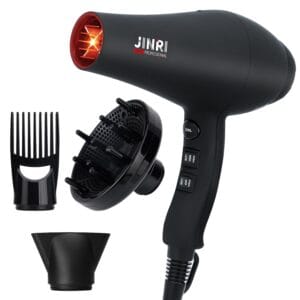 JINRI Hair Dryer, 2400W Professional Salon Hairdryer Negative Ionic Blowdryer Powerful AC Motor Quick Drying with 2 Speed 3 Heat, with Diffuser & Concentrator & Comb for Salon...