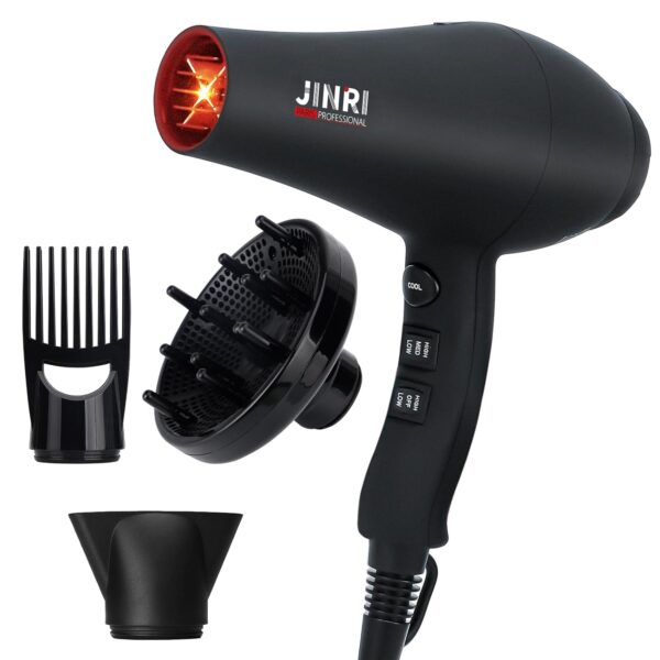 JINRI Hair Dryer, 2400W Professional Salon Hairdryer Negative Ionic Blowdryer Powerful AC Motor Quick Drying with 2 Speed 3 Heat, with Diffuser & Concentrator & Comb for Salon...