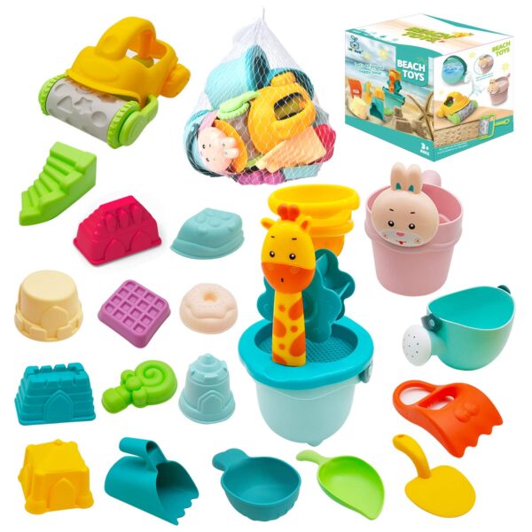 JoyGrow Children's Sand Toy Set, 21 Piece Beach Toys with Spade, Shovel, Sandpit Bucket, Animal Shapes, Bath Toys for Boys and Girls