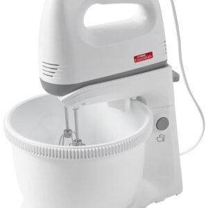 Judge 2-in-1 Hand Electric Mixer with Stand and Bowl, 2 Whisks and 2 Dough Hooks, 5 Speed Hand Food Mixer with Turbo Function, Detachable Bowl, Tilting Stand, 300W