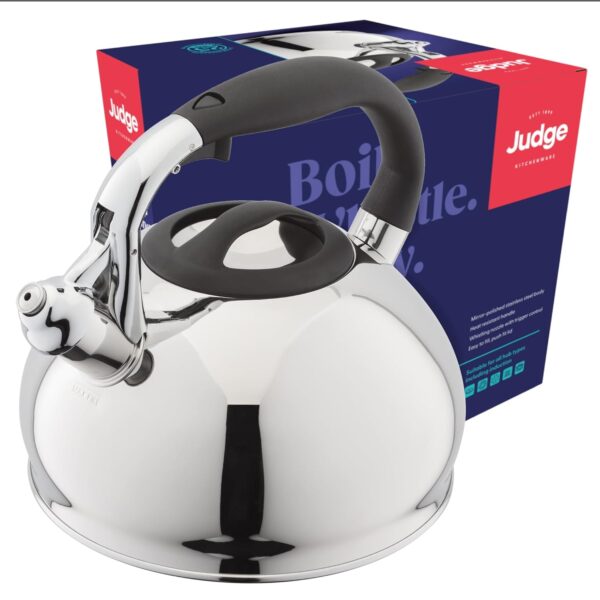 Judge 3L Stovetop Kettle - Stove Top Kettle for Gas Stoves & Electric Hobs - 18/10 Stainless Steel Whistling Kettle with Heat Resistant Handle - Non-Drip Spout - All Hob Types...