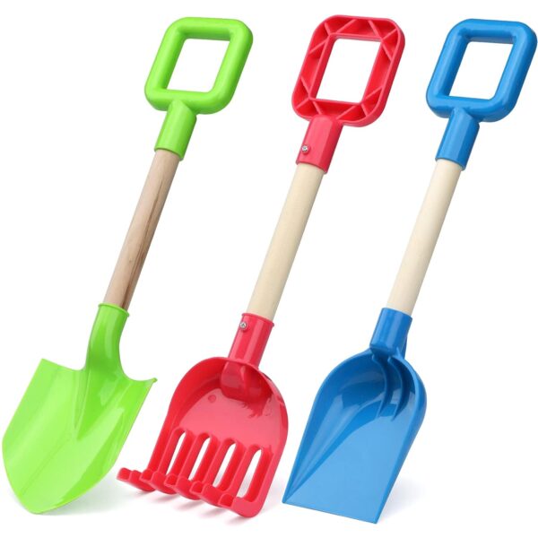 Jumbo Beach Shovels for Kids, Heavy Duty Plastic Sand Shovels, 40CM Sand Beach Toys Set for Toddler, Wood Handle Beach Scoop Toys for Sandbox Sandpit, Digging Garden Spade Tools