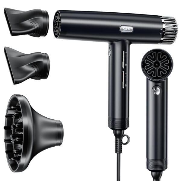 K&K Professional Hair Dryer, 110000 RPM/m Brushless Motor Ionic 1800W Blow Dryer, Low Noise Fast Drying 340g Lightweight Dryer with 3 Speeds 3 Heating for Home, Salon and...