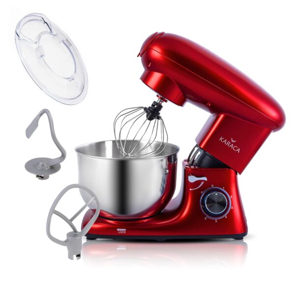 KARACA Multichef Kitchen Machine, Electric Stand Mixer Red 1400W, 6 Speed Dough Machine with Whisk, Dough Hook, Splash Guard, Schlager, Hand Mixer, Food Processor, Household...